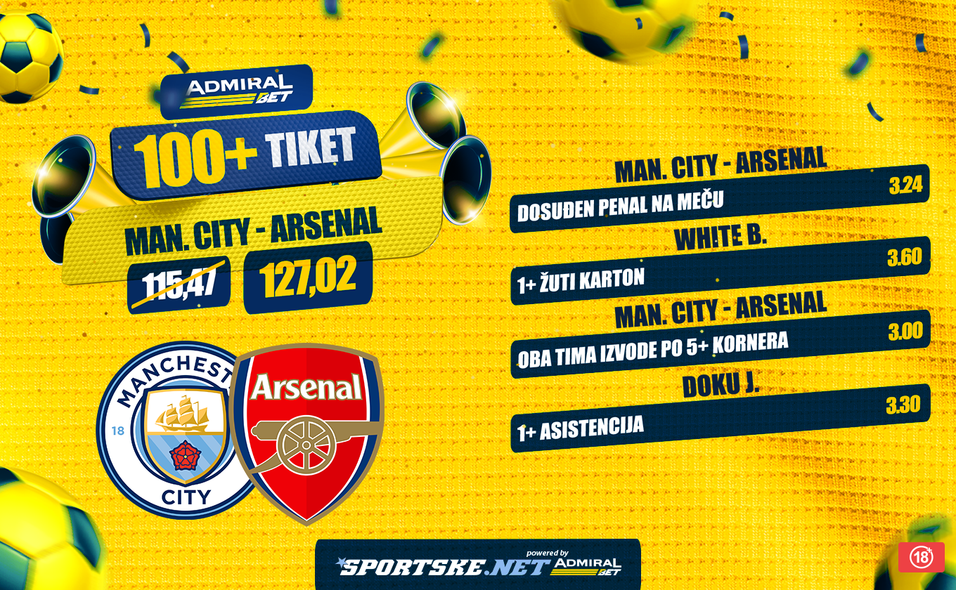 AdmiralBet 100+ tiket - Siti i Arsena za kvotu 127,02!